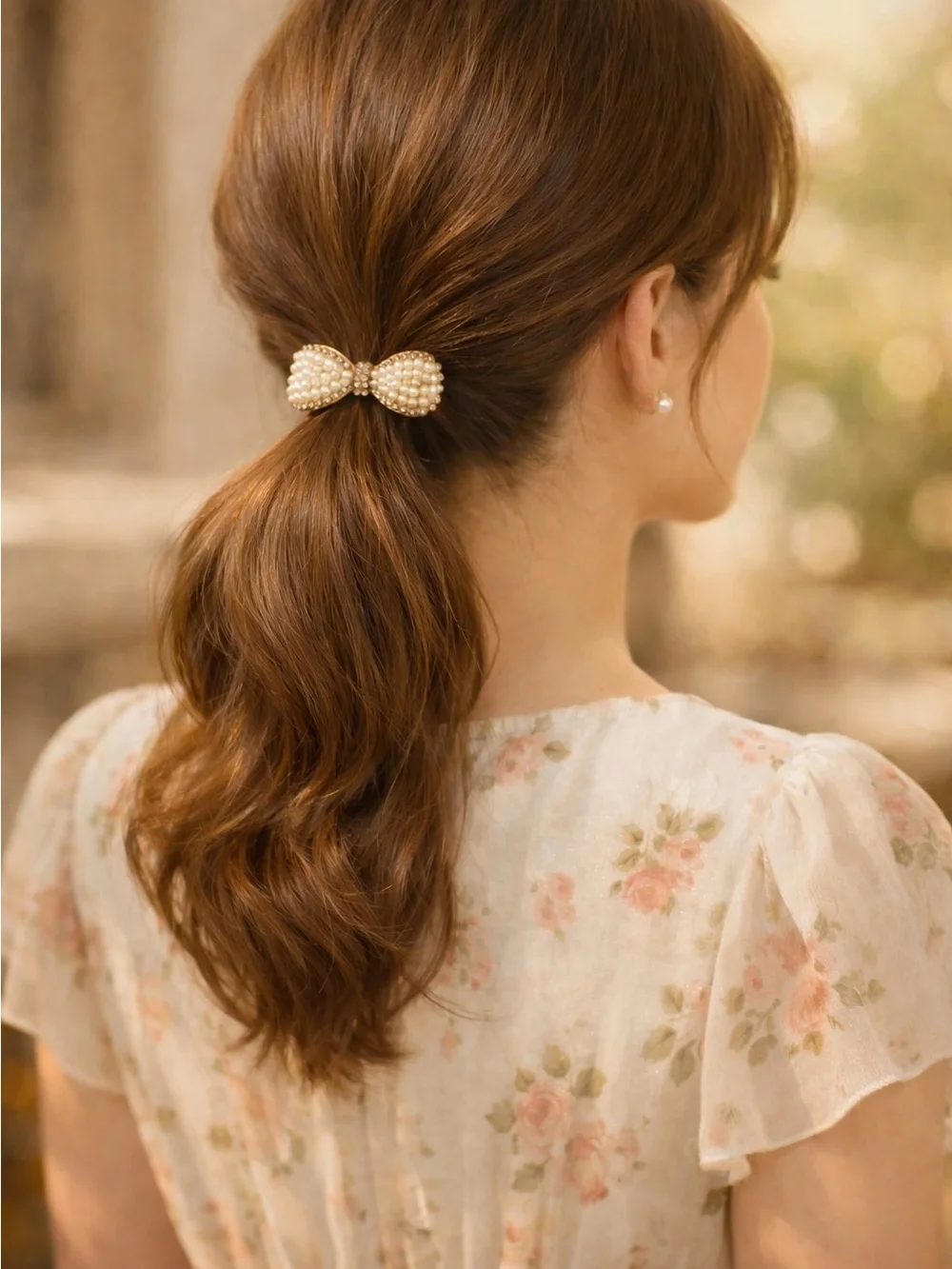 Pearl & Crystal Bow Hair Tie - Elegant Ivory Hair Accessory
